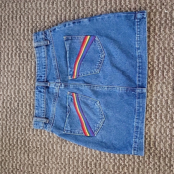 Forever 21 Button Up Rainbow Jean Skirt Small Blue - Picture 2 of 7